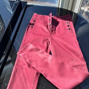 Skinny button wine colored jeans
